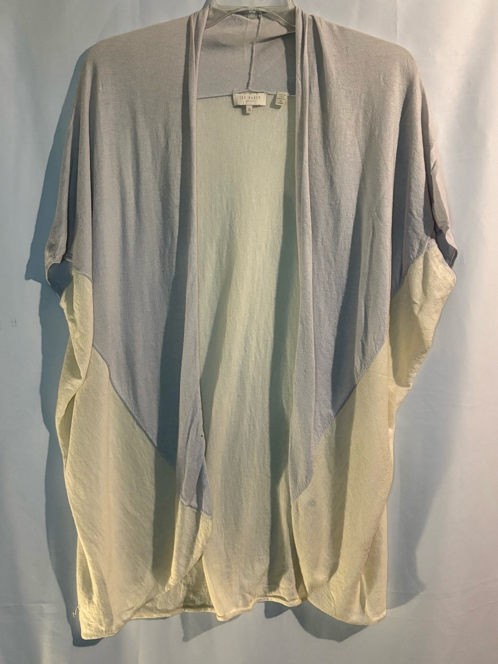 Ted Baker Pale Gray and Cream Open-Front Cardigan